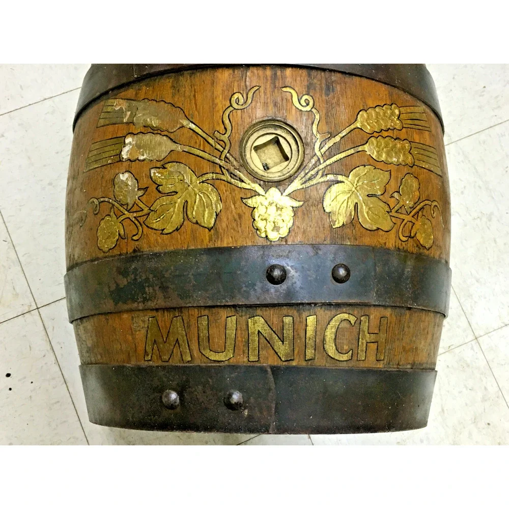 Vintage German Lowenbrau Hand Painted Wooden Beer Barrel- Munich, Germany